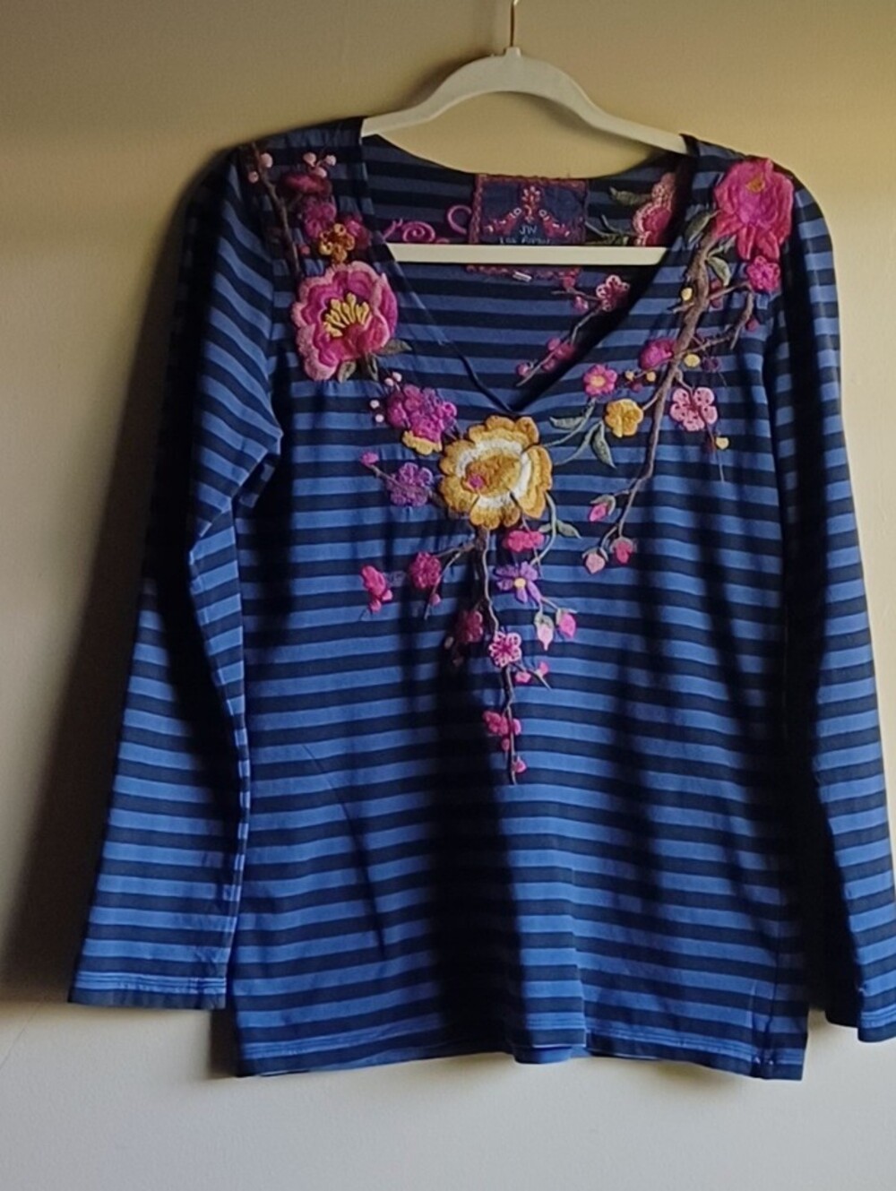 JOHNNY WAS Blue Striped Top In Blue And Black SZM